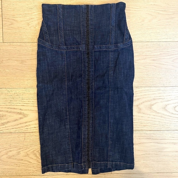 McQ by Alexander McQueen Indigo Denim Corset Waist Pencil Skirt - IT42 / US 6-8 - Picture 1 of 10